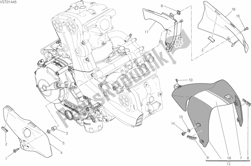 All parts for the Half Fairing of the Ducati Monster 821 Stripes USA 2015